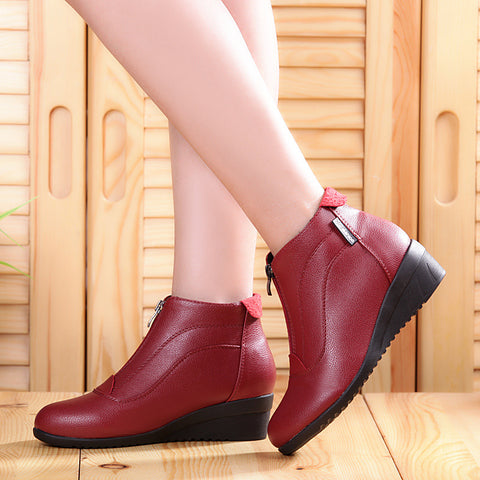 Image of Winter Boots Women 2019 Women Snow Boots Wedge Heels Winter Shoes Women Warm Fur Casual Shoes Zip Women's Shoes Botas Mujer
