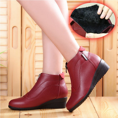 Image of Winter Boots Women 2019 Women Snow Boots Wedge Heels Winter Shoes Women Warm Fur Casual Shoes Zip Women's Shoes Botas Mujer