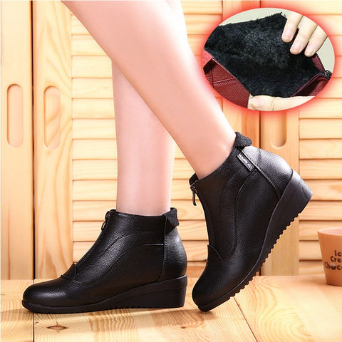 Image of Winter Boots Women 2019 Women Snow Boots Wedge Heels Winter Shoes Women Warm Fur Casual Shoes Zip Women's Shoes Botas Mujer