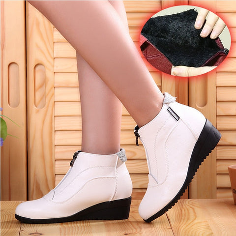 Image of Winter Boots Women 2019 Women Snow Boots Wedge Heels Winter Shoes Women Warm Fur Casual Shoes Zip Women's Shoes Botas Mujer