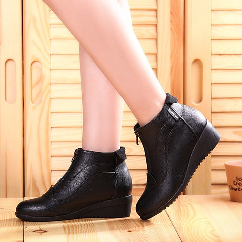 Image of Winter Boots Women 2019 Women Snow Boots Wedge Heels Winter Shoes Women Warm Fur Casual Shoes Zip Women's Shoes Botas Mujer