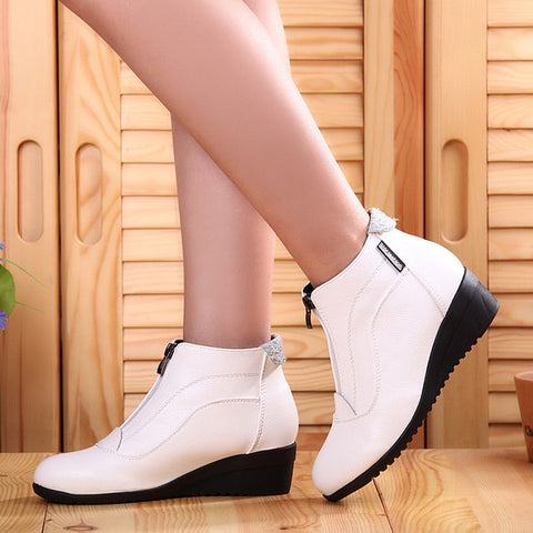 Image of Winter Boots Women 2019 Women Snow Boots Wedge Heels Winter Shoes Women Warm Fur Casual Shoes Zip Women's Shoes Botas Mujer