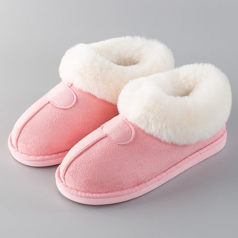 Image of Women's Slippers Winter Plus Size 43-46 Fur Slides Sewing Flat Shoes For Girl Plush Suede Keep Warm Pink Shoes Casual