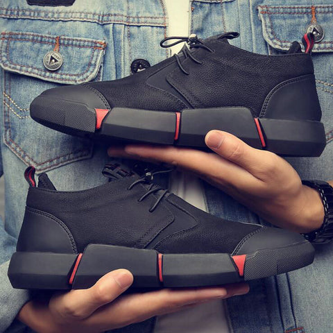 Image of NEW Brand High quality all Black Men's leather casual shoes Fashion Breathable Sneakers fashion flats big plus size 45 46 LG-11