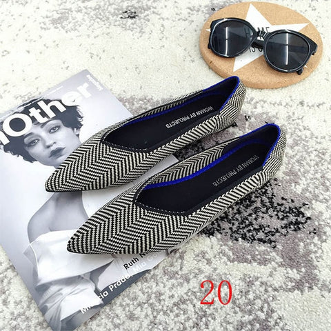 Image of New Women's Casual flats bailarinas luxury Brand Shallow Mouth Pointed Ballet Female Boat Shoes wool Knitted Maternity loafers