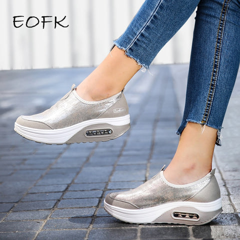 Image of EOFK Women Flat Platform Shoes Woman Loafers Casual Women's Slip On Shallow Swing Moccasin Ballet Female Flats zapatos de mujer