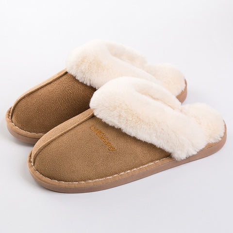 Image of Women's Slippers Winter Plus Size 43-46 Fur Slides Sewing Flat Shoes For Girl Plush Suede Keep Warm Pink Shoes Casual