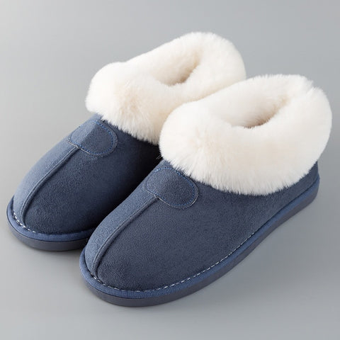 Image of Women's Slippers Winter Plus Size 43-46 Fur Slides Sewing Flat Shoes For Girl Plush Suede Keep Warm Pink Shoes Casual