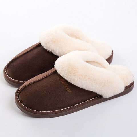 Image of Women's Slippers Winter Plus Size 43-46 Fur Slides Sewing Flat Shoes For Girl Plush Suede Keep Warm Pink Shoes Casual