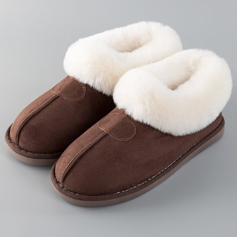 Image of Women's Slippers Winter Plus Size 43-46 Fur Slides Sewing Flat Shoes For Girl Plush Suede Keep Warm Pink Shoes Casual