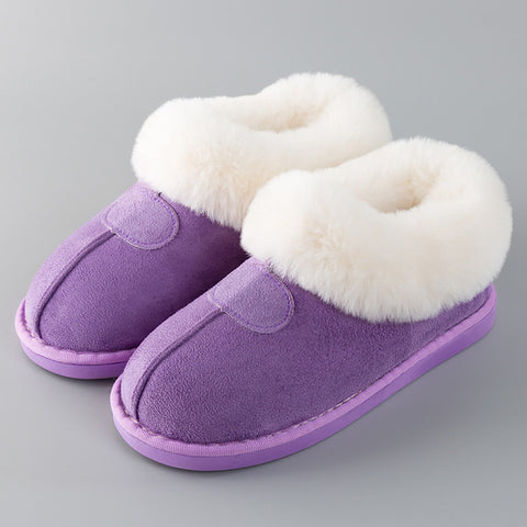 Image of Women's Slippers Winter Plus Size 43-46 Fur Slides Sewing Flat Shoes For Girl Plush Suede Keep Warm Pink Shoes Casual