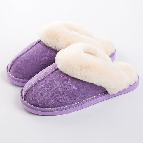 Image of Women's Slippers Winter Plus Size 43-46 Fur Slides Sewing Flat Shoes For Girl Plush Suede Keep Warm Pink Shoes Casual