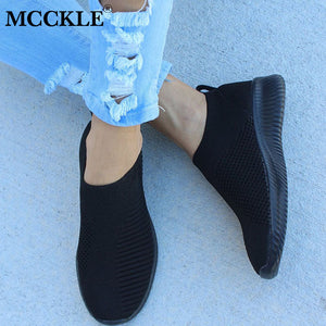 MCCKLE Autumn Shoes Women Sneaker Air Mesh Soft Female Sock Knitted Vulcanized Shoes Casual Slip On Ladies Flat Women's Footwear