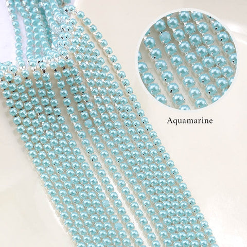 Image of New Arrivals ABS Pearl Chain SS6 2mm Silver Base Cup Colorful Pearl Chain Apparel Sewing diy Beauty Accessories