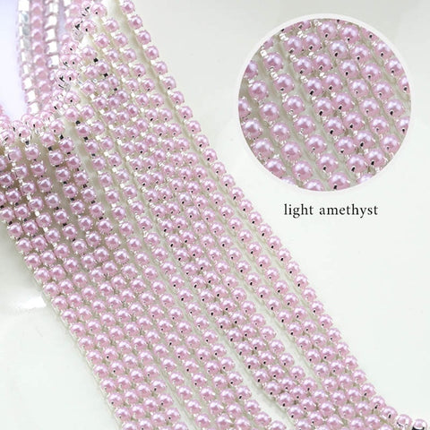 Image of New Arrivals ABS Pearl Chain SS6 2mm Silver Base Cup Colorful Pearl Chain Apparel Sewing diy Beauty Accessories