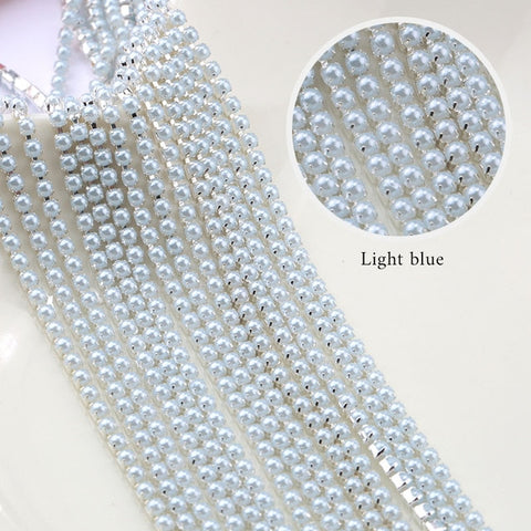 Image of New Arrivals ABS Pearl Chain SS6 2mm Silver Base Cup Colorful Pearl Chain Apparel Sewing diy Beauty Accessories