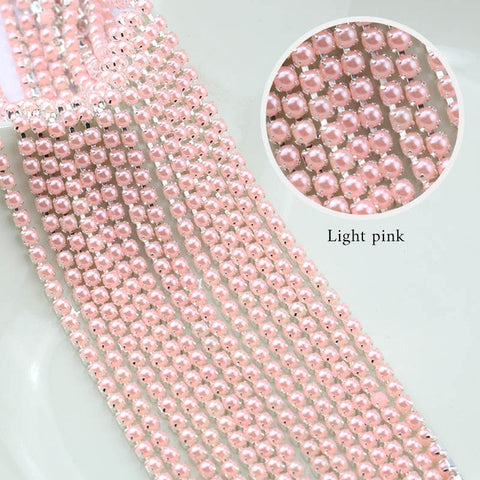 Image of New Arrivals ABS Pearl Chain SS6 2mm Silver Base Cup Colorful Pearl Chain Apparel Sewing diy Beauty Accessories