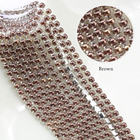 Image of New Arrivals ABS Pearl Chain SS6 2mm Silver Base Cup Colorful Pearl Chain Apparel Sewing diy Beauty Accessories