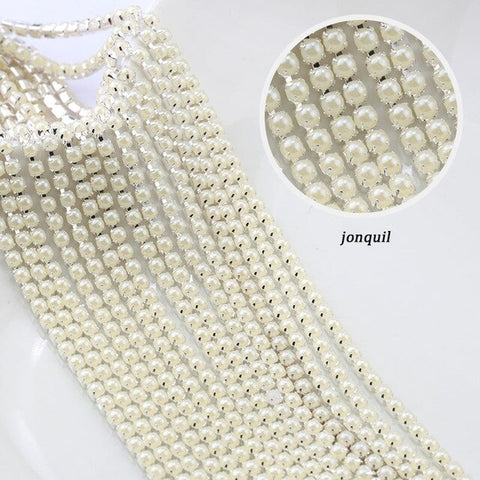 Image of New Arrivals ABS Pearl Chain SS6 2mm Silver Base Cup Colorful Pearl Chain Apparel Sewing diy Beauty Accessories