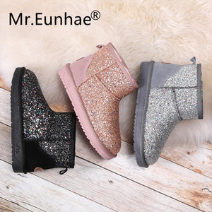 Bling Sequined Cloth Women Students Winter Snow Boots Warm Plush Ankle Boots Ugs Boots Australia Anti-Slippery Rubber Boots