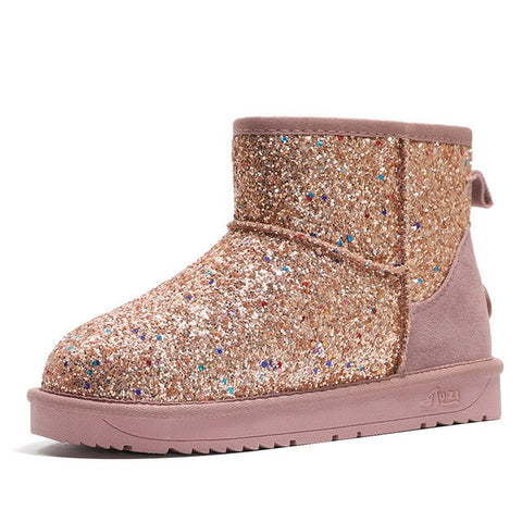 Image of Bling Sequined Cloth Women Students Winter Snow Boots Warm Plush Ankle Boots Ugs Boots Australia Anti-Slippery Rubber Boots