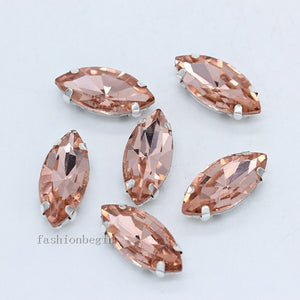 All-size Navette 24-color glass stone Flatback sew on crystal rhinestone jewels beads silver claw button for Garment Accessories