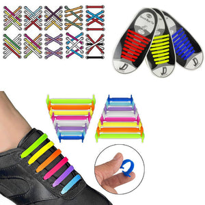 16pcs Lazy Elastic Silicone Shoelaces No Tie Running Sneakers Strings Shoe Laces Hot Shoes Accessories For Men Women