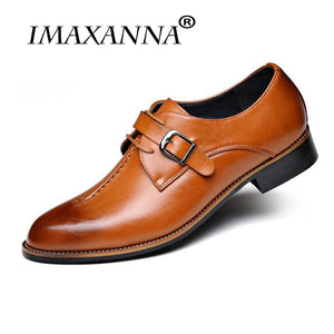 IMAXANNA New Men Dress Shoes Formal Wedding Genuine Leather Shoes Retro Brogue Business Office Men's Flats Oxfords For Men