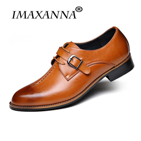 Image of IMAXANNA New Men Dress Shoes Formal Wedding Genuine Leather Shoes Retro Brogue Business Office Men's Flats Oxfords For Men