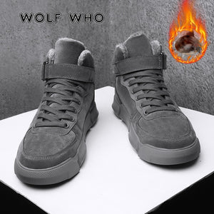 WOLF WHO 2019 Men Boots Men's Winter Warm Snow Boots Fur Plush High Top Ankle Boots Sneakers Work Shoes Men Botas krasovki X-022