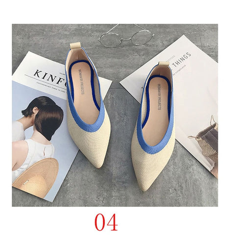 Image of New Women's Casual flats bailarinas luxury Brand Shallow Mouth Pointed Ballet Female Boat Shoes wool Knitted Maternity loafers