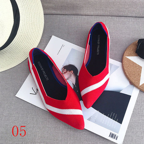 Image of New Women's Casual flats bailarinas luxury Brand Shallow Mouth Pointed Ballet Female Boat Shoes wool Knitted Maternity loafers