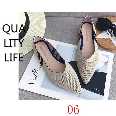 Image of New Women's Casual flats bailarinas luxury Brand Shallow Mouth Pointed Ballet Female Boat Shoes wool Knitted Maternity loafers