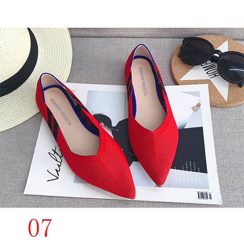 Image of New Women's Casual flats bailarinas luxury Brand Shallow Mouth Pointed Ballet Female Boat Shoes wool Knitted Maternity loafers