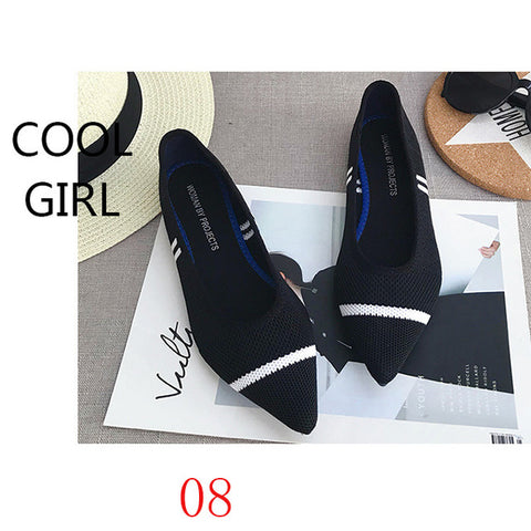 Image of New Women's Casual flats bailarinas luxury Brand Shallow Mouth Pointed Ballet Female Boat Shoes wool Knitted Maternity loafers