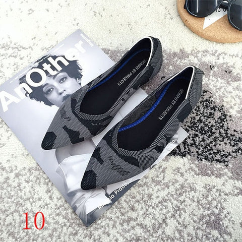 Image of New Women's Casual flats bailarinas luxury Brand Shallow Mouth Pointed Ballet Female Boat Shoes wool Knitted Maternity loafers