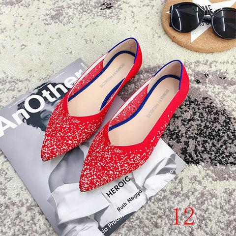 Image of New Women's Casual flats bailarinas luxury Brand Shallow Mouth Pointed Ballet Female Boat Shoes wool Knitted Maternity loafers