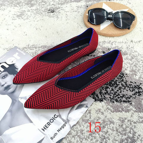 Image of New Women's Casual flats bailarinas luxury Brand Shallow Mouth Pointed Ballet Female Boat Shoes wool Knitted Maternity loafers