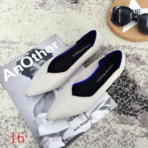 Image of New Women's Casual flats bailarinas luxury Brand Shallow Mouth Pointed Ballet Female Boat Shoes wool Knitted Maternity loafers