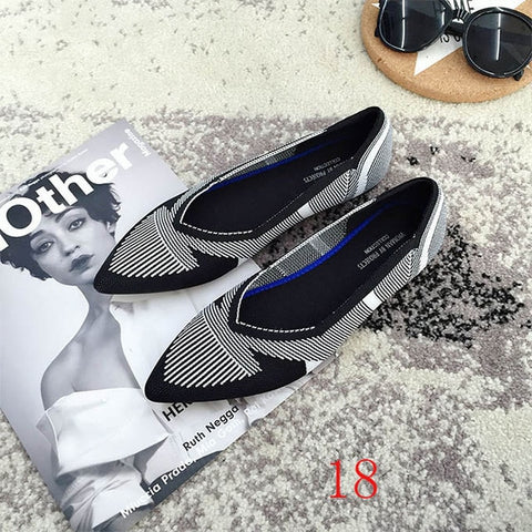 Image of New Women's Casual flats bailarinas luxury Brand Shallow Mouth Pointed Ballet Female Boat Shoes wool Knitted Maternity loafers