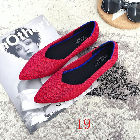 Image of New Women's Casual flats bailarinas luxury Brand Shallow Mouth Pointed Ballet Female Boat Shoes wool Knitted Maternity loafers