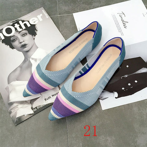 Image of New Women's Casual flats bailarinas luxury Brand Shallow Mouth Pointed Ballet Female Boat Shoes wool Knitted Maternity loafers