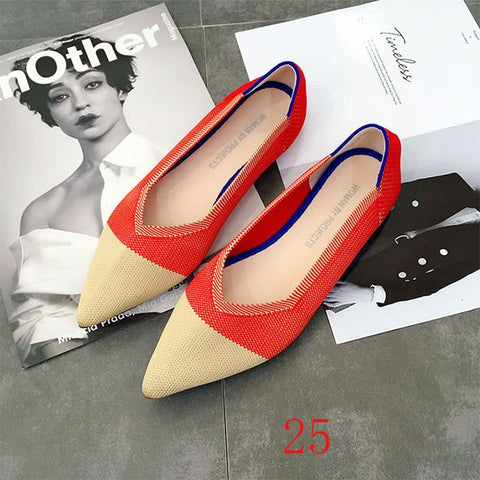 Image of New Women's Casual flats bailarinas luxury Brand Shallow Mouth Pointed Ballet Female Boat Shoes wool Knitted Maternity loafers