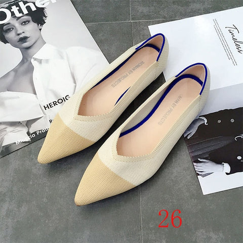 Image of New Women's Casual flats bailarinas luxury Brand Shallow Mouth Pointed Ballet Female Boat Shoes wool Knitted Maternity loafers