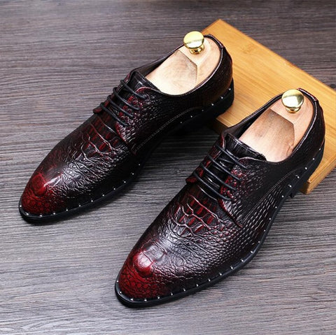 Image of Men's Crocodile Dress Leather Shoes Lace-Up Wedding Party Shoes Mens Business Office Oxfords Flats Plus Size Men Fashion